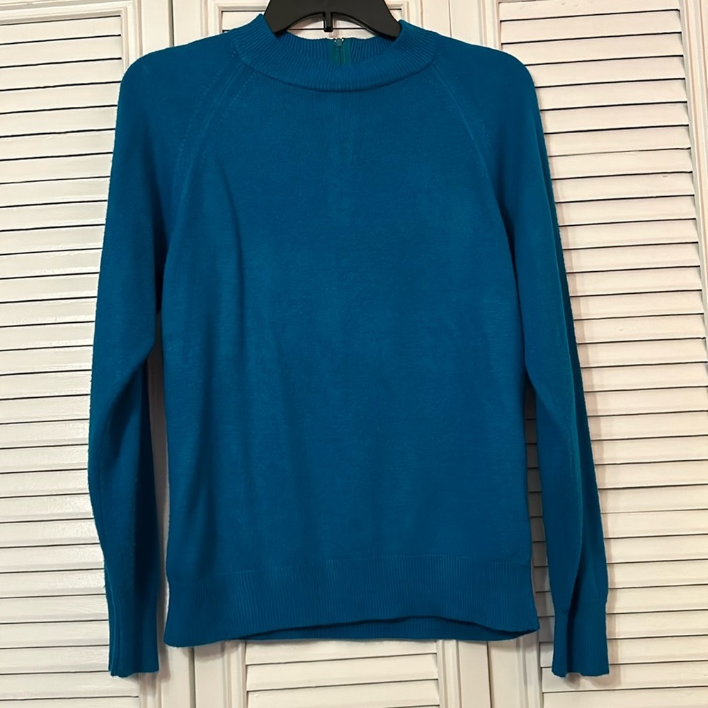 Long Sleeve Shirt Vintage Sweater round neck Retro Blouse size M green teal warm
